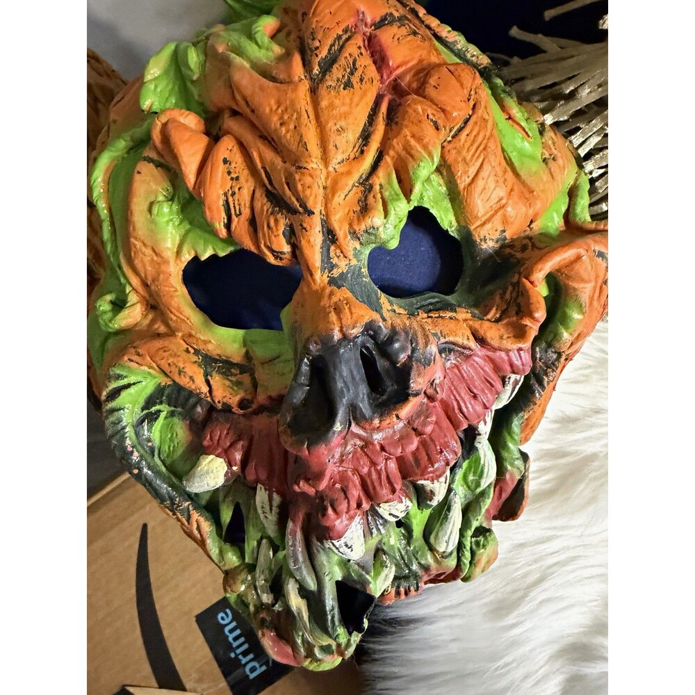 Scary Pumpkin Monster Full Face Latex Mask, One Size, Orange Green Halloween